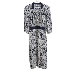 Vintage Jonathan Martin 1940s-style Dress 6 Floral Tropical Office Preppy Navy‎